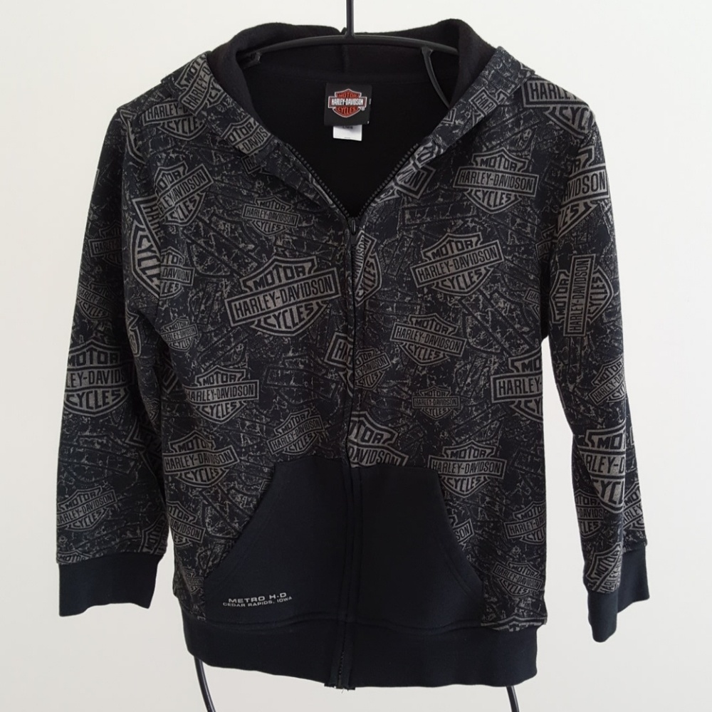 Harley Davidson * 3/4 sleeve print zip hoodie